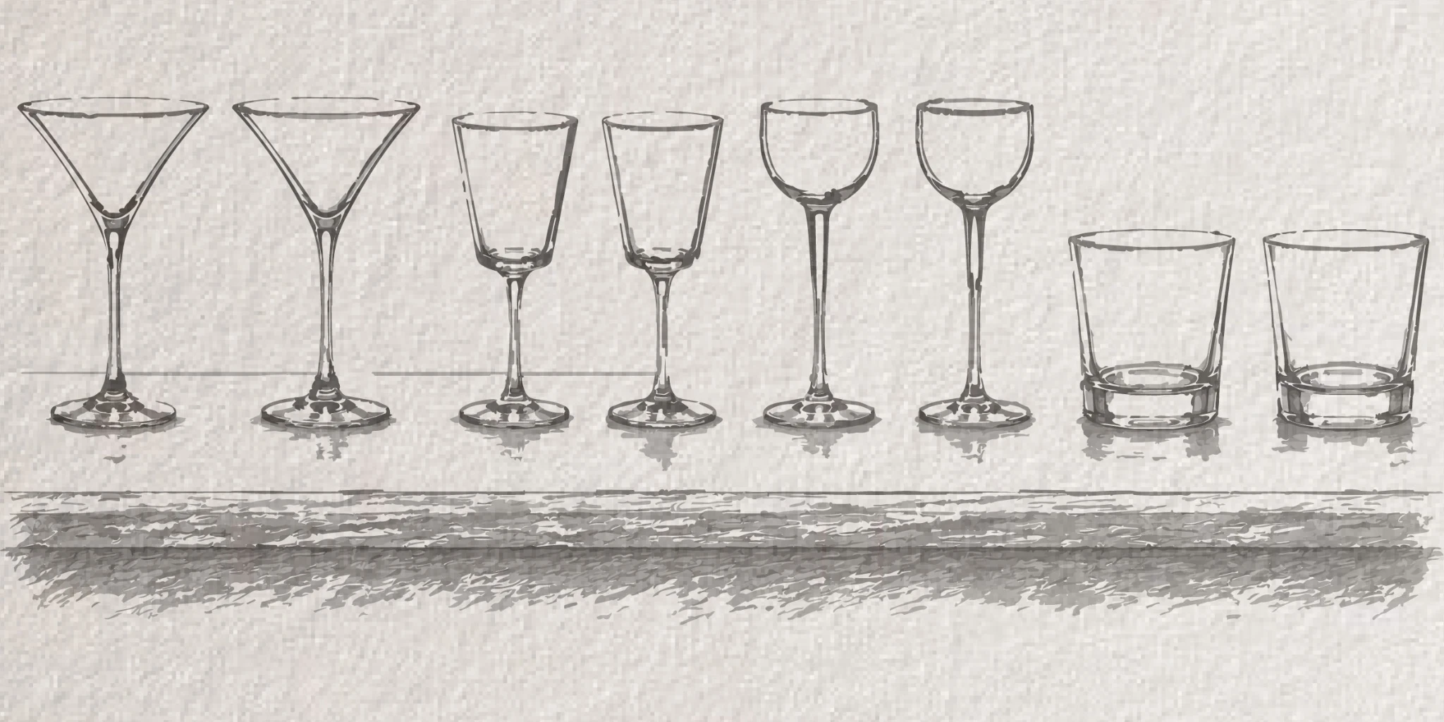 Illustrated RE\VOLVER glassware lineup